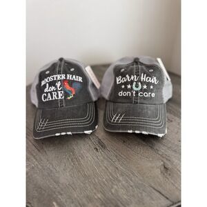 KatyDid Hat Lot 2 Barn Hair Rooster Hair Trucker Distressed Mesh Caps NWT Farm